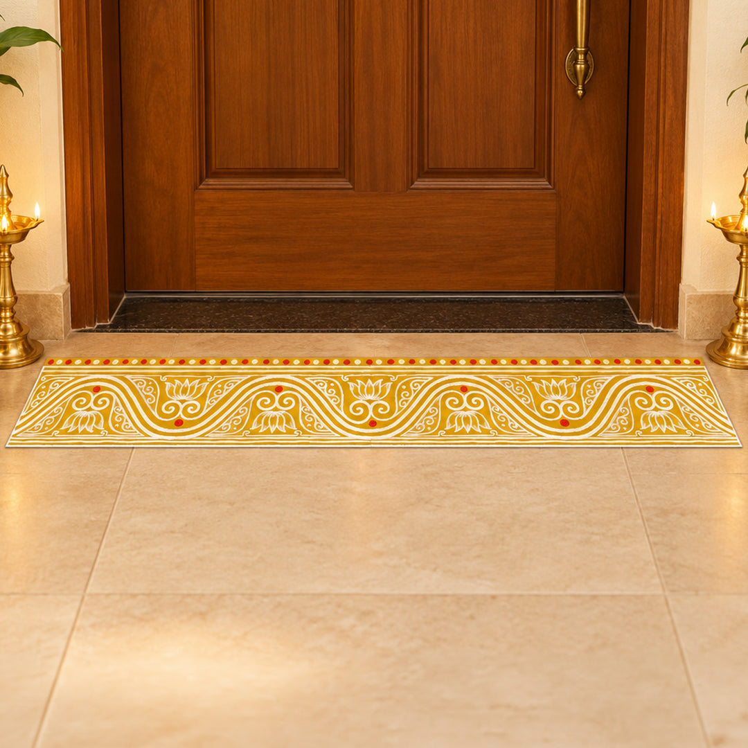 40 Inch | Reusable Handmade Mangalam Strip Fabric Rangoli Mat for Festive Entrance Decor