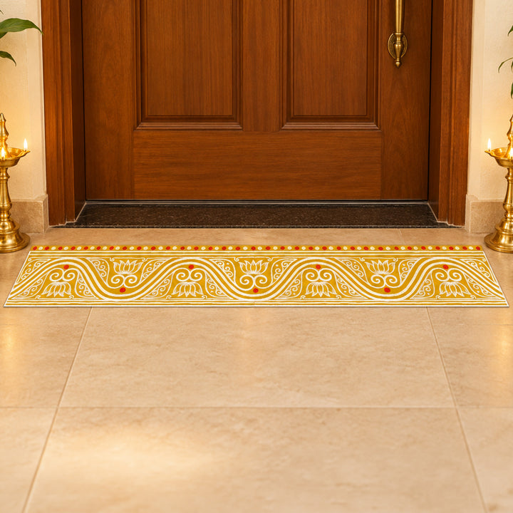 40 Inch | Reusable Handmade Mangalam Strip Fabric Rangoli Mat for Festive Entrance Decor