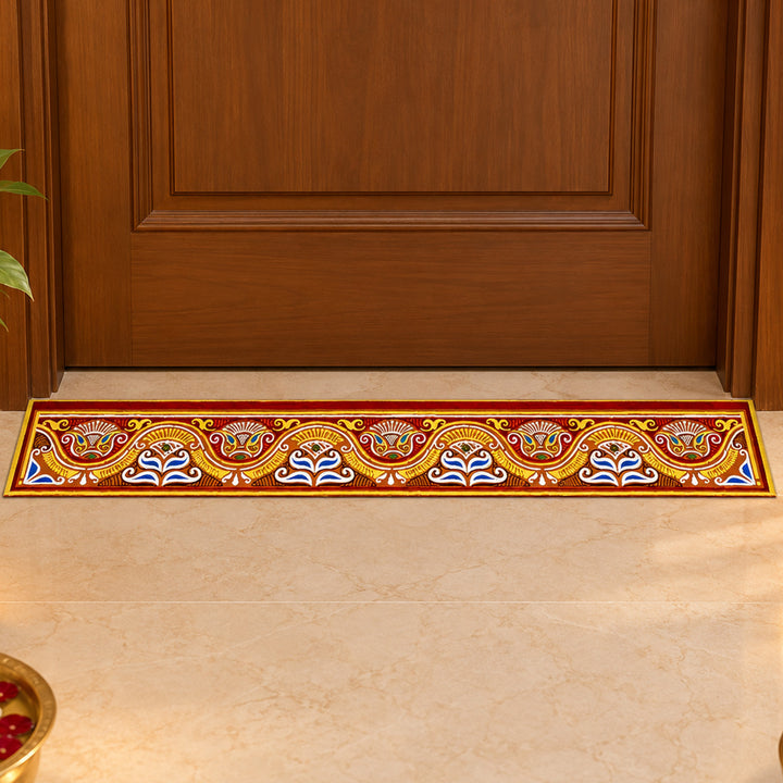 40 Inch | Reusable Handmade Chaitri Strip Fabric Rangoli Mat for Festive Entrance Decor