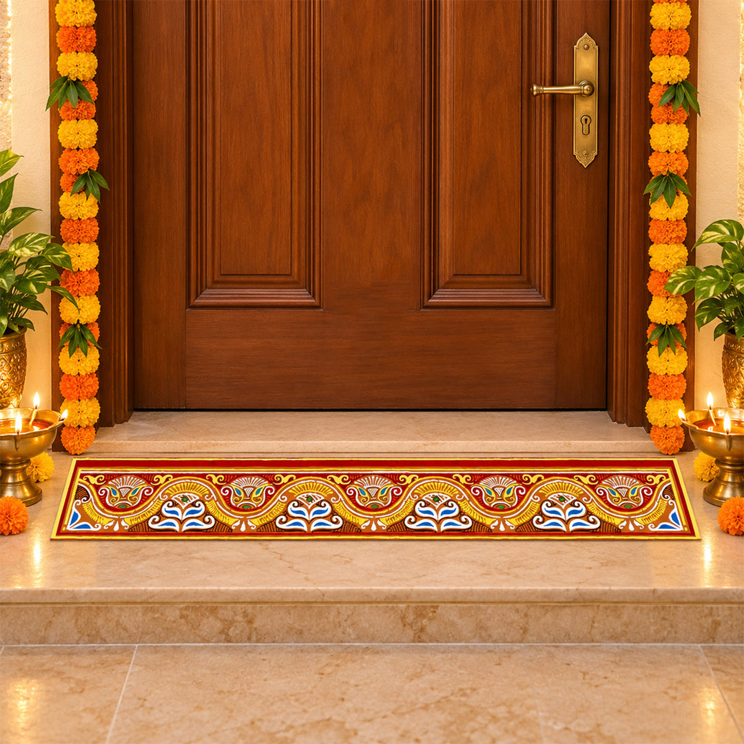 40 Inch | Reusable Handmade Chaitri Strip Fabric Rangoli Mat for Festive Entrance Decor