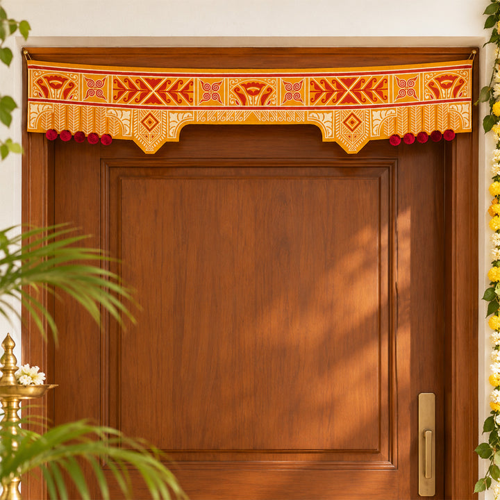 Handcrafted Mangalam Kolam-Inspired Fabric & Felt Door Toran With Metal Hoops