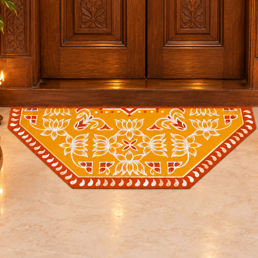 24 Inch | Reusable Handmade Mangalam Ardh Semicircle Fabric Rangoli Mat for Festive Entrance Decor