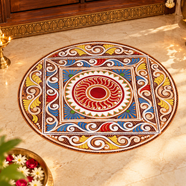 24 Inch | Reusable Handmade Chaitri Fabric Rangoli Mat for Festive Entrance Decor
