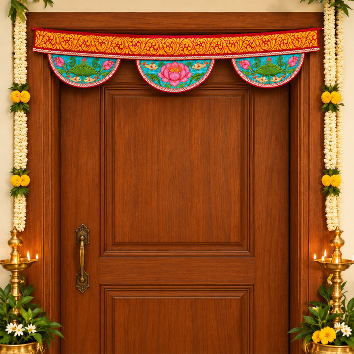 Handcrafted Padma Pattachitra-Inspired Fabric & Felt Door Toran With Metal Hoops