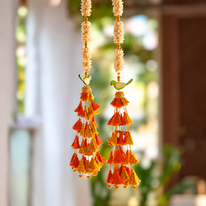 2 Pc | Handmade Parandi Parrot Jute Wall Hanging Strings With Shola Accents