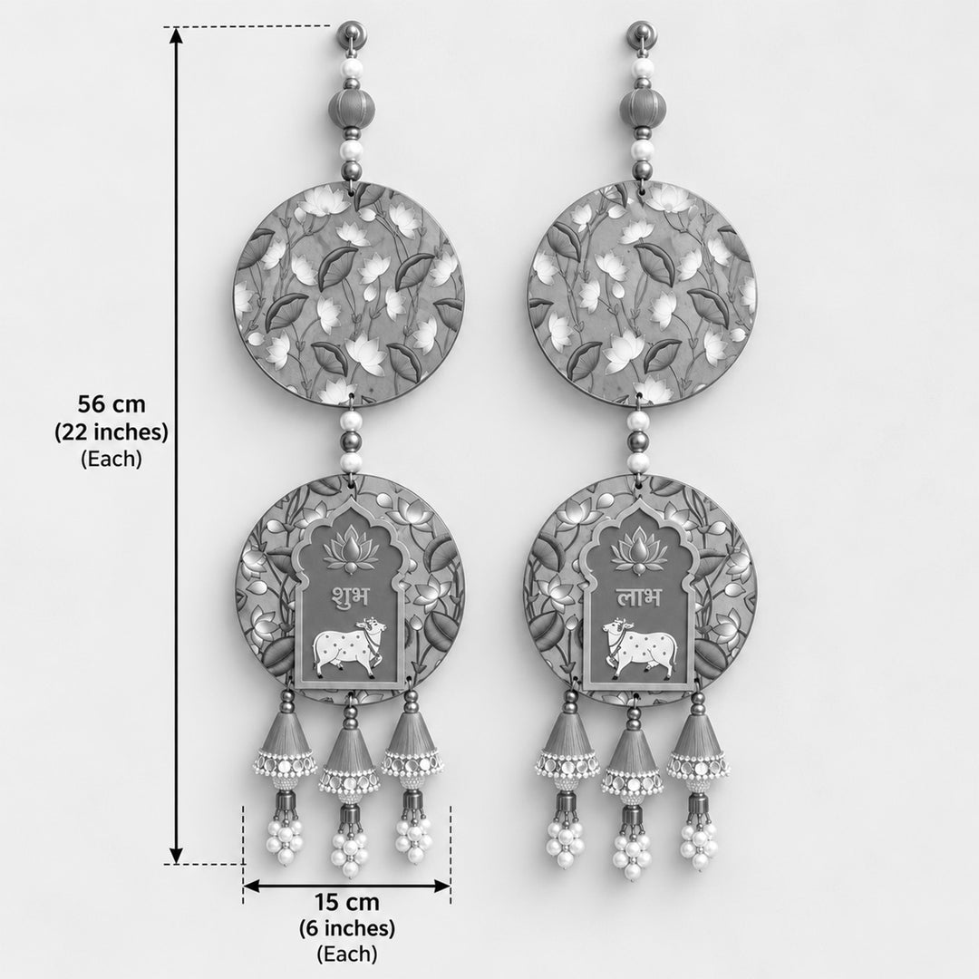 2 Pc | Handmade Pink Pichwai Shubh Labh MDF Hangings With Gota Patti & Pearl for Diwali