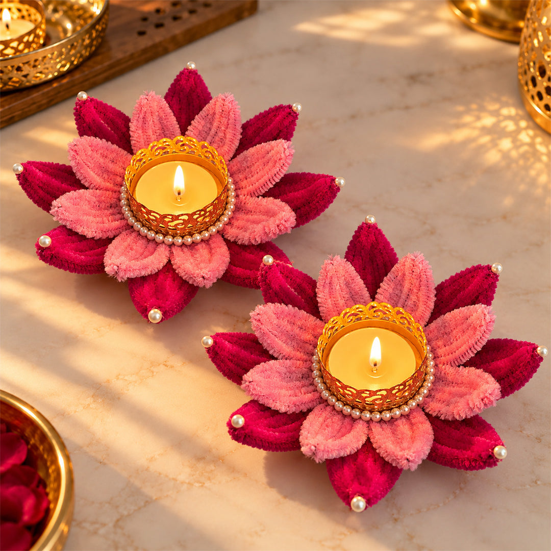 2 Pc | Handmade Two Layered Pipe Cleaner & Pearl Round Tealight Holders