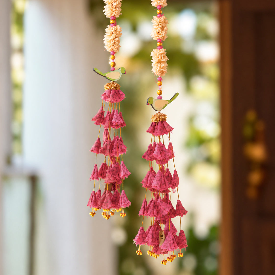 2 Pc | Handmade Parandi Parrot Jute Wall Hanging Strings With Shola Accents