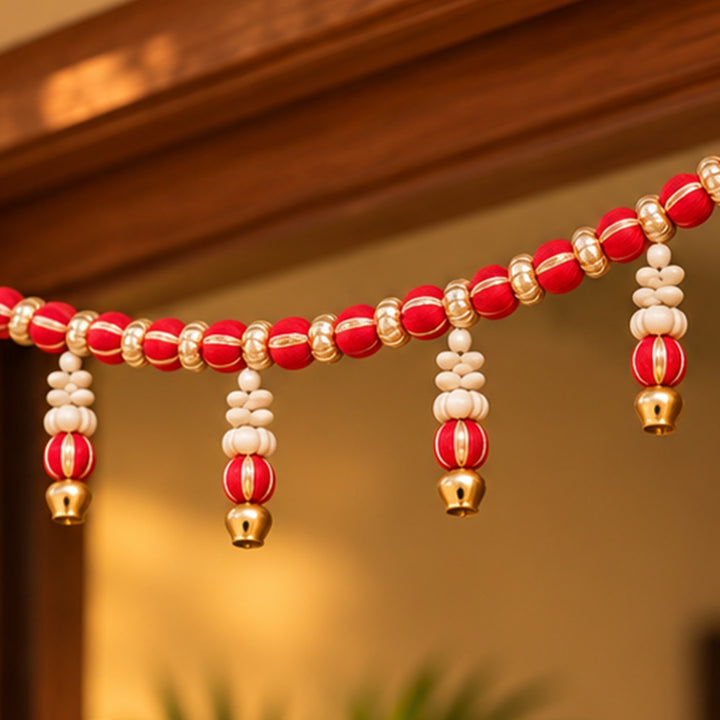 Handmade Mouli Thread Toran With Ghungroo Bell Detailing For Festive Decor
