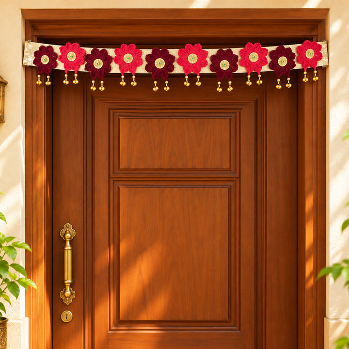 Handmade Floral Theme Crochet Toran with Gota Flowers & Ghungroo