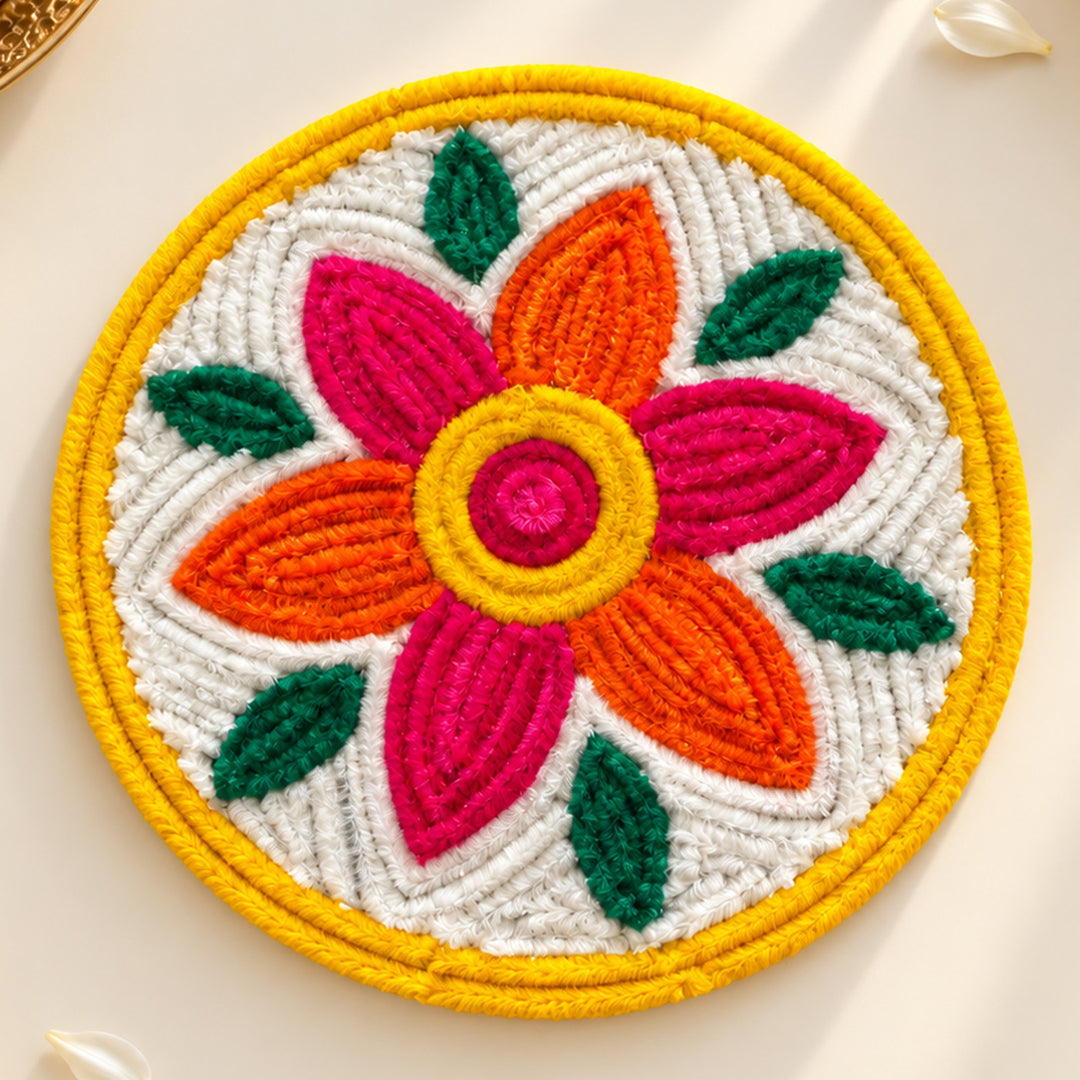 8 Inch | Handmade Reusable Pink & Orange Floral Pipe Cleaner & MDF Rangoli for Diwali Decor