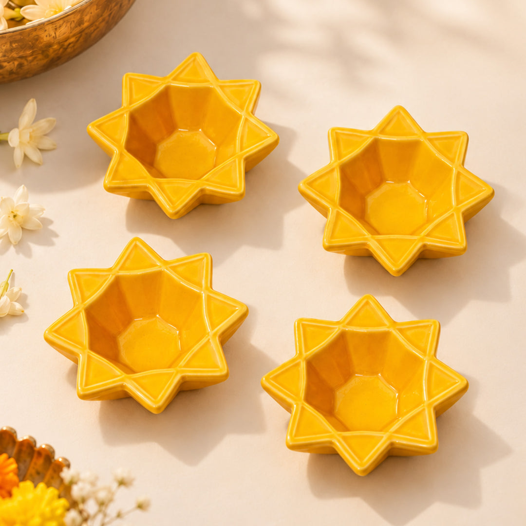 Handcrafted Ceramic Shubh Nakshatra Diwali Gift Hamper With 4 Star Diyas