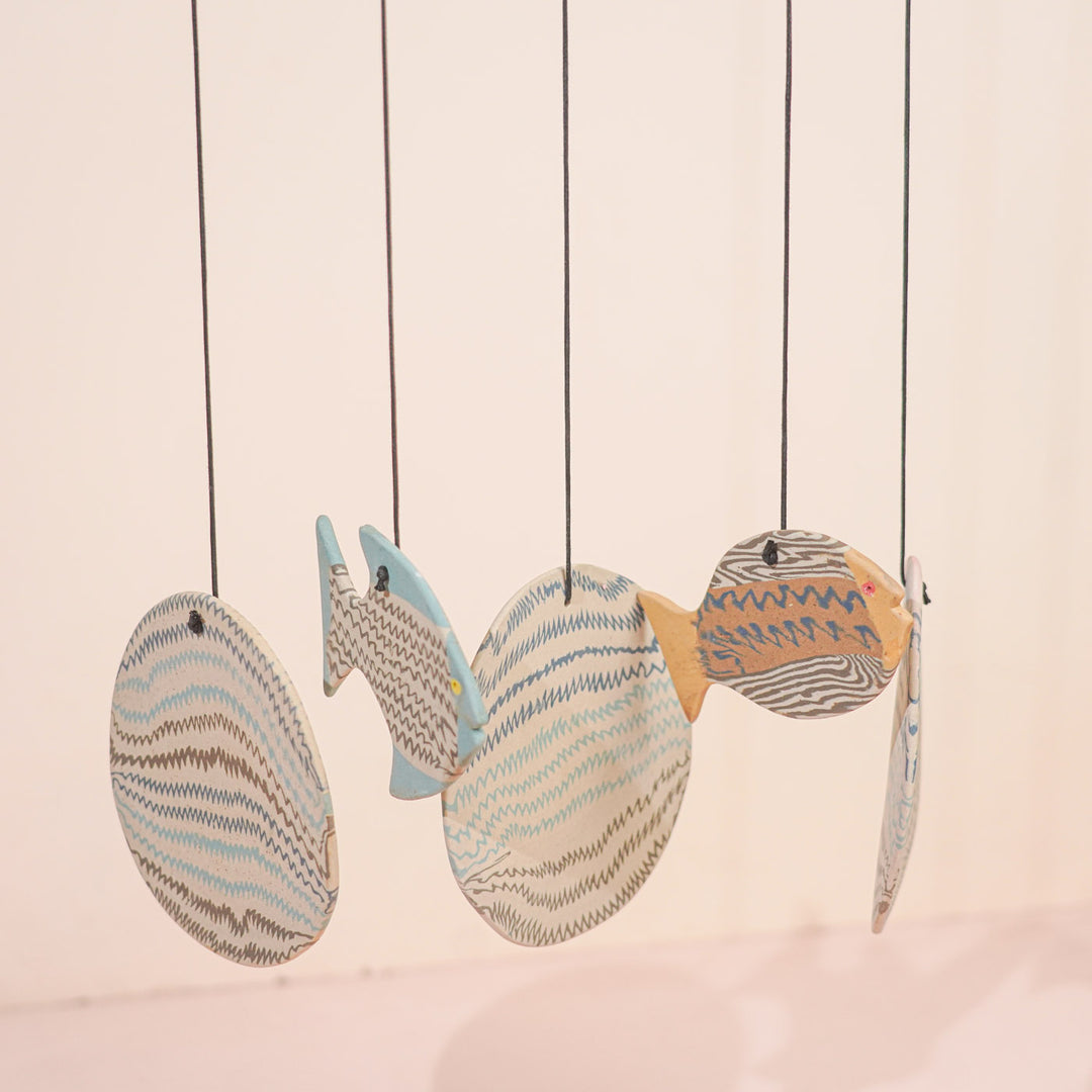 Handmade Nerikomi Ceramic Blue & White Fish Windchime