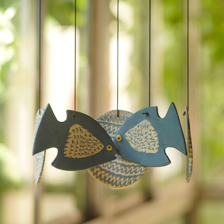 Handmade Nerikomi Ceramic Blue Fish Windchime