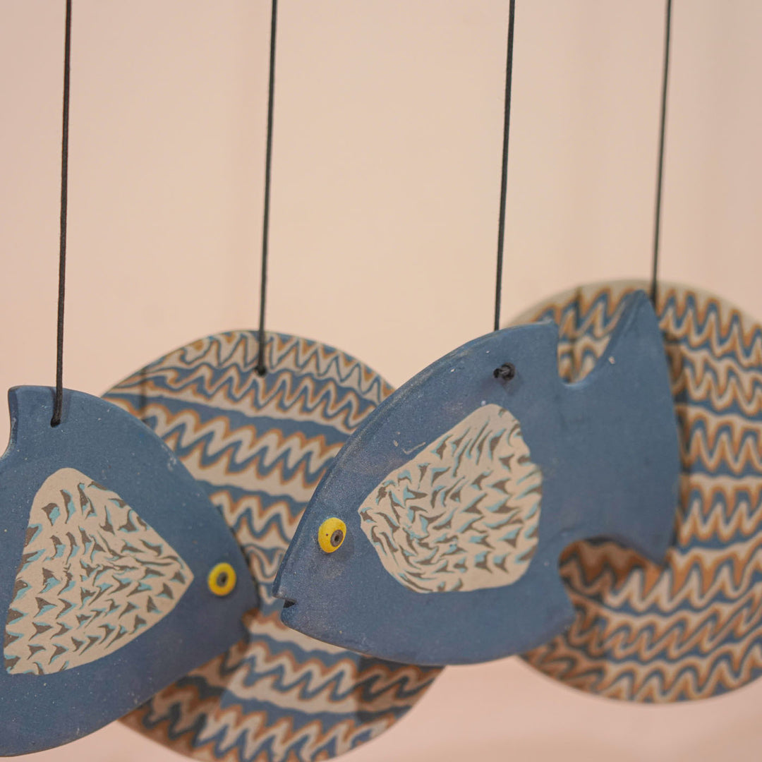 Handmade Nerikomi Ceramic Blue Fish Windchime