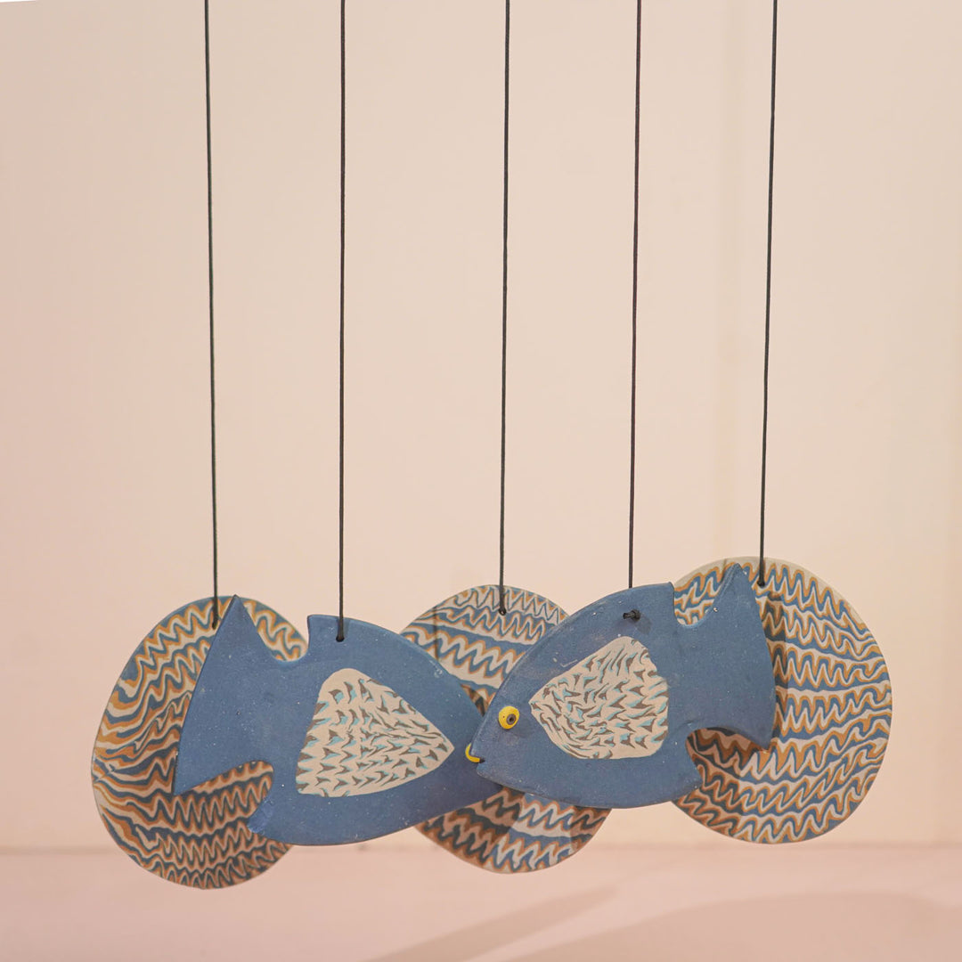 Handmade Nerikomi Ceramic Blue Fish Windchime
