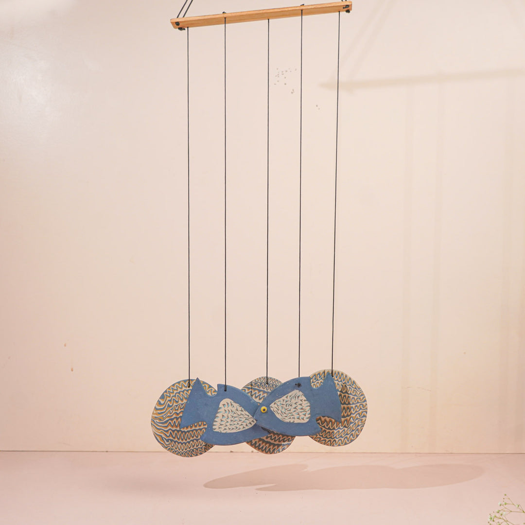Handmade Nerikomi Ceramic Blue Fish Windchime