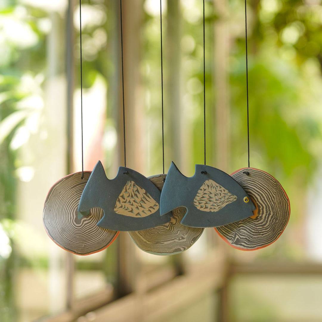Handmade Nerikomi Ceramic Coastal Fish Windchime