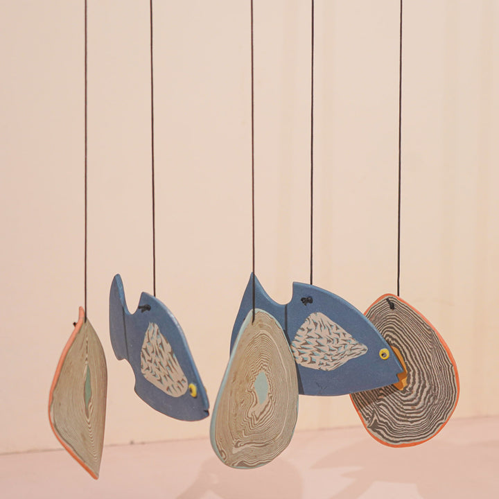 Handmade Nerikomi Ceramic Coastal Fish Windchime