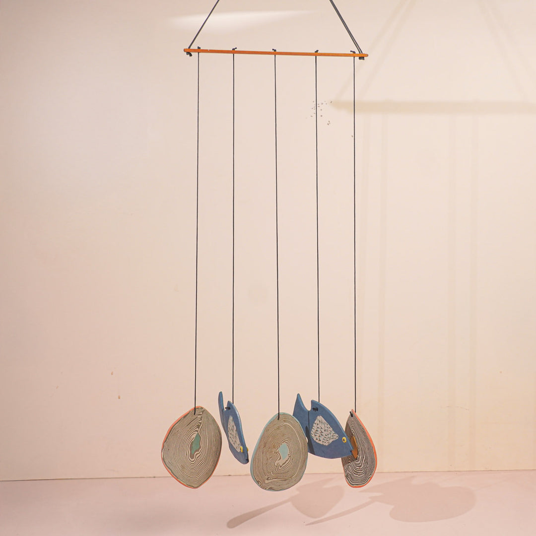 Handmade Nerikomi Ceramic Coastal Fish Windchime