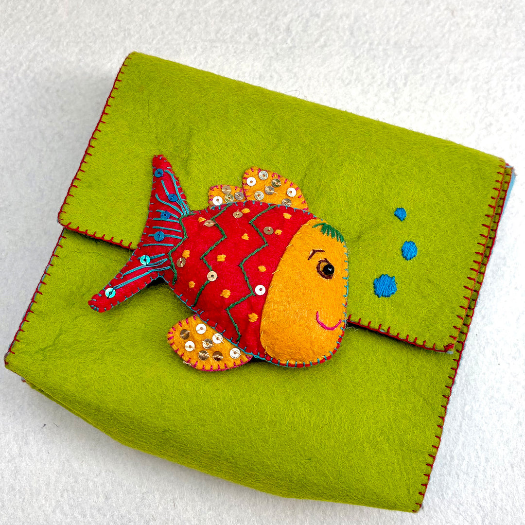 Handmade Leafy Green Fish Sling Bag for Kids | 3+