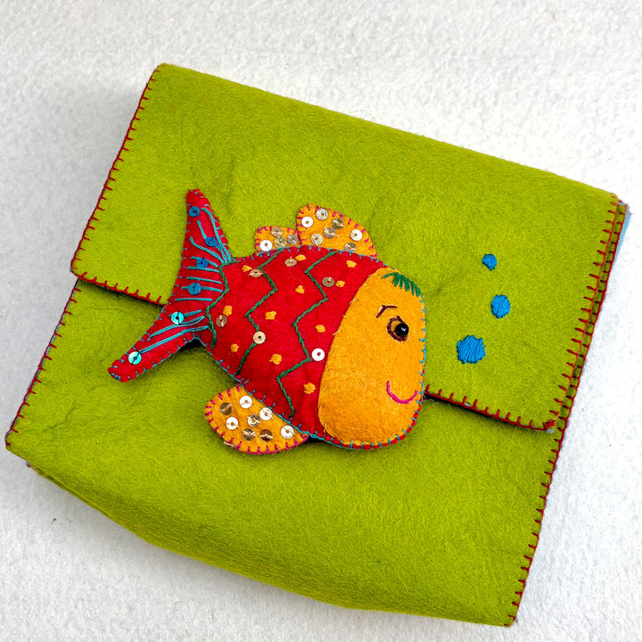 Handmade Leafy Green Fish Sling Bag for Kids | 3+