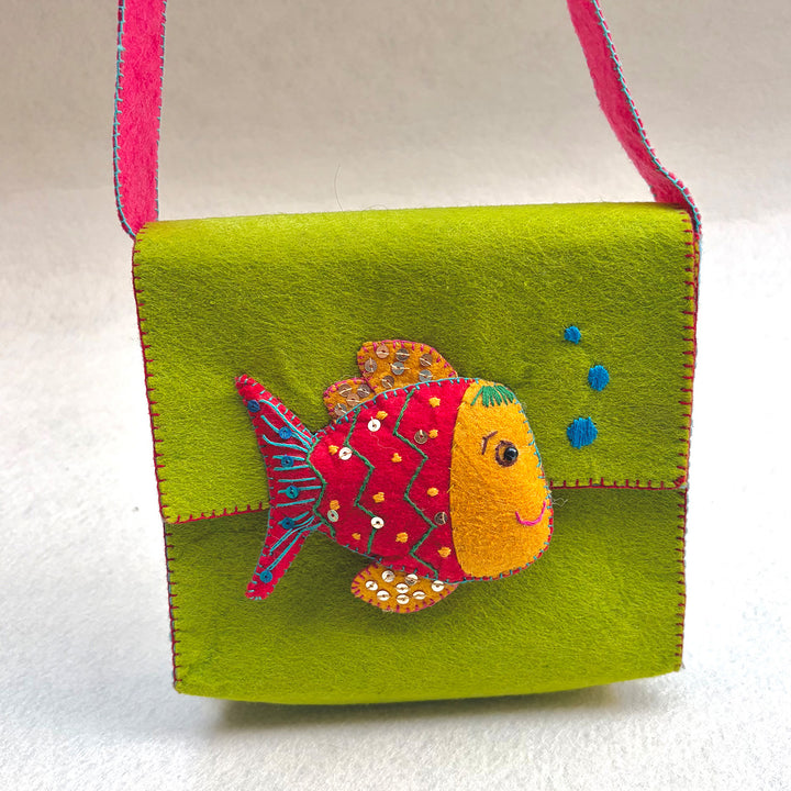 Handmade Leafy Green Fish Sling Bag for Kids | 3+