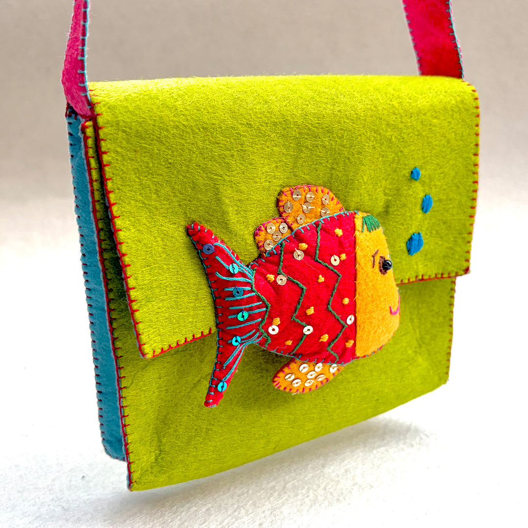 Handmade Leafy Green Fish Sling Bag for Kids | 3+