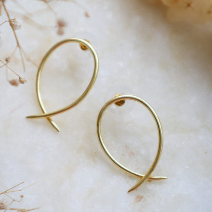 Minimal Fish Hook Design Stud Earrings | 18K Gold Dipped