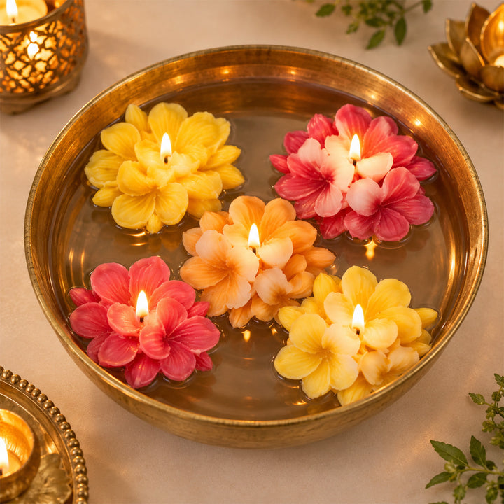 5 pc | Handmade Plumeria Floating Soy Wax Candle For Festive Decor