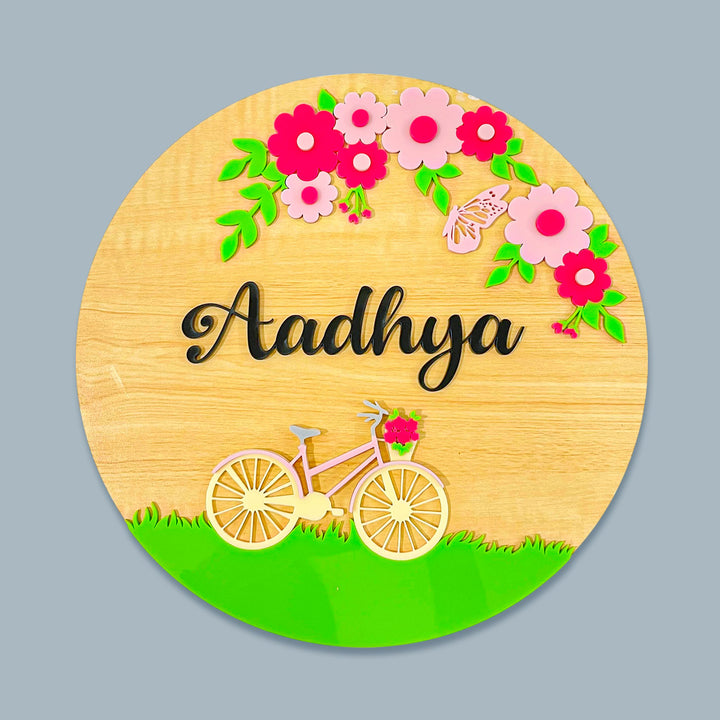 Personalized Floral Pedal Theme Acrylic Kids Name Plate