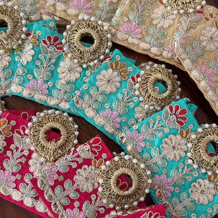 10 Pc | Floral Gota Patti Sequin Coin Pouch For Festive Gifting