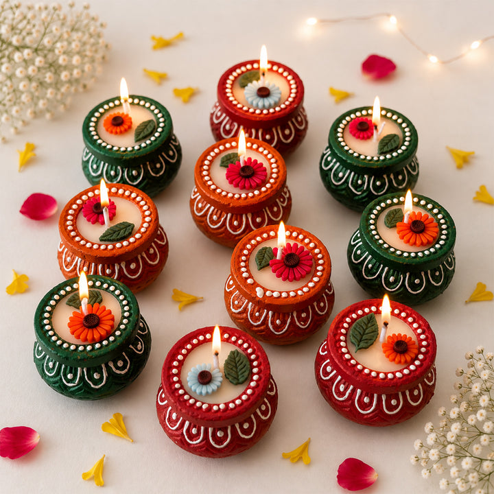 Handmade Floral Pot Terracotta Soy Wax Candles For Festive Decor