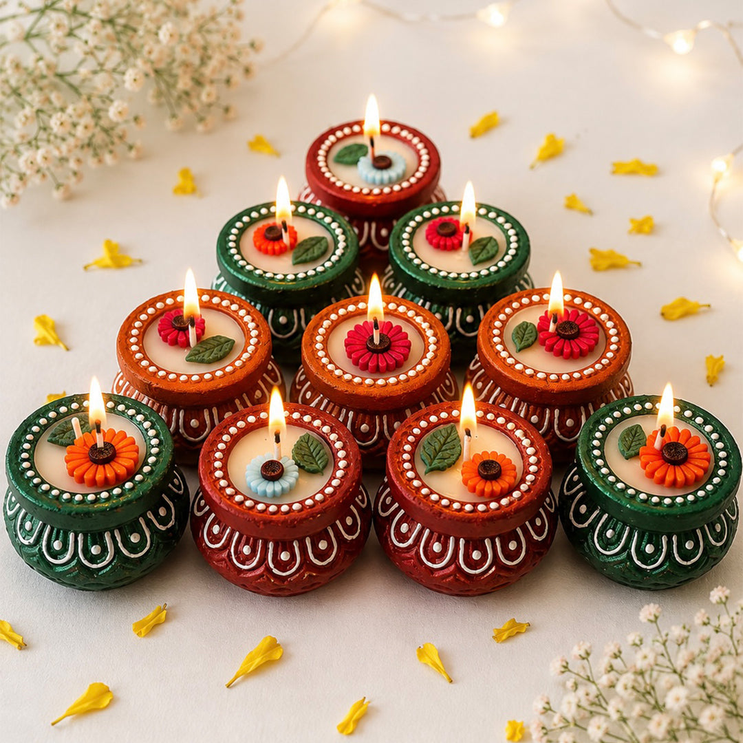 Handmade Floral Pot Terracotta Soy Wax Candles For Festive Decor