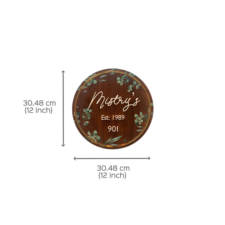 Hindi / Marathi Personalised Floral Wooden Round Name Plate