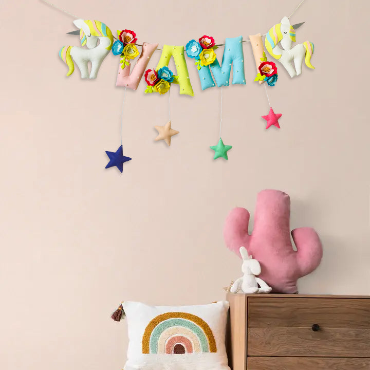 Handcrafted Personalized Floral & Unicorn Themed Bunting For Kids