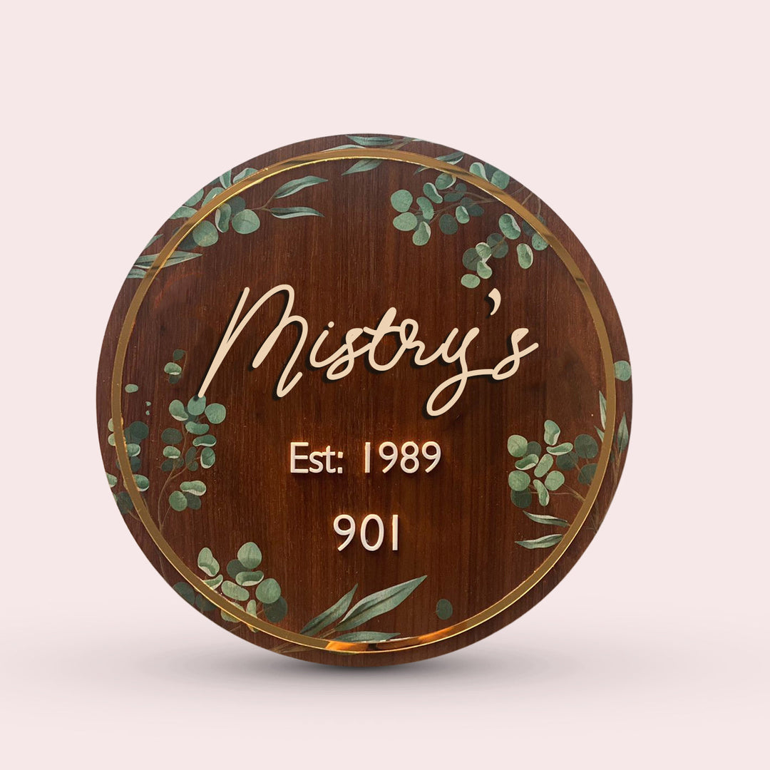 Personalised Wooden Floral Round Nameplate