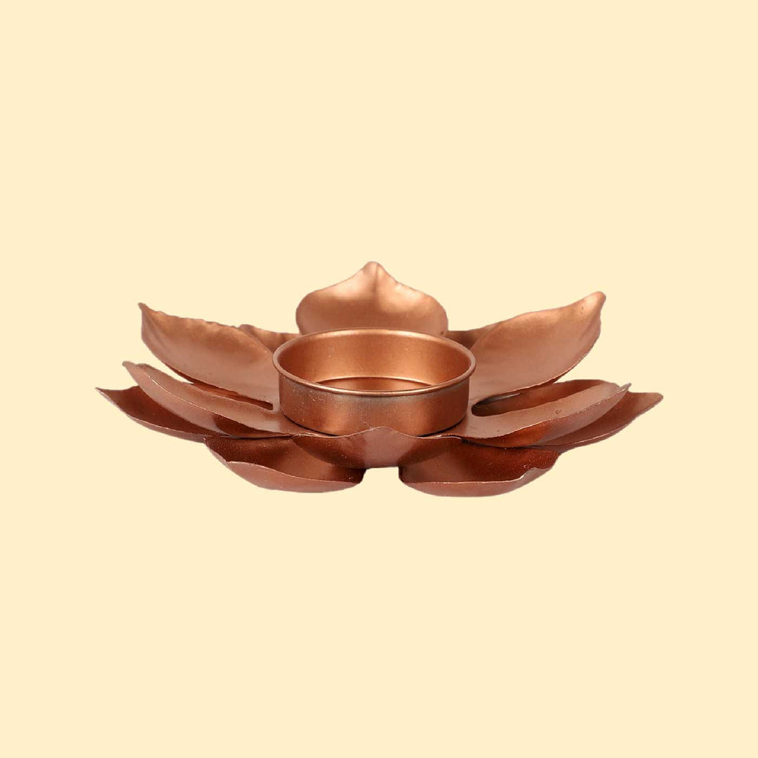 Handmade Copper Flower Iron Tealight Holder | Set of 4