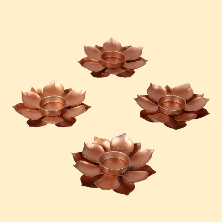 Handmade Copper Flower Iron Tealight Holder | Set of 4