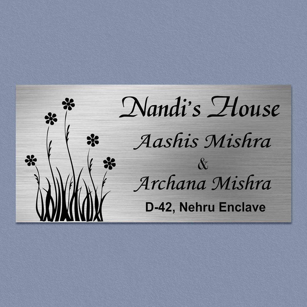 Personalized Floral Theme Stainless Steel Name Plate