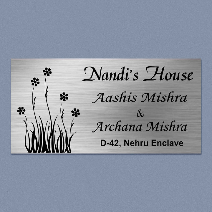 Personalized Floral Theme Stainless Steel Name Plate