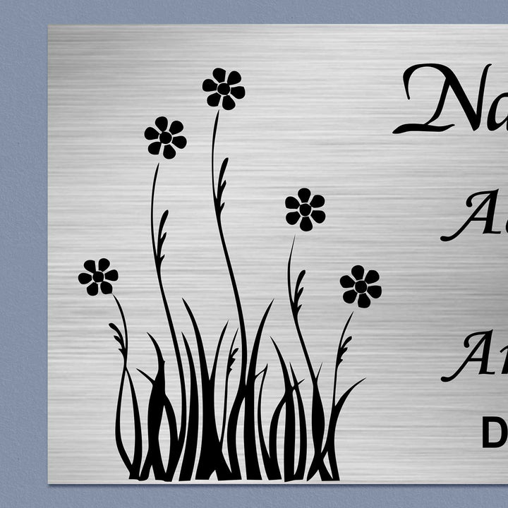 Personalized Floral Theme Stainless Steel Name Plate