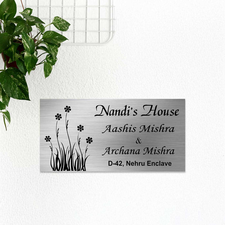 Personalized Floral Theme Stainless Steel Name Plate