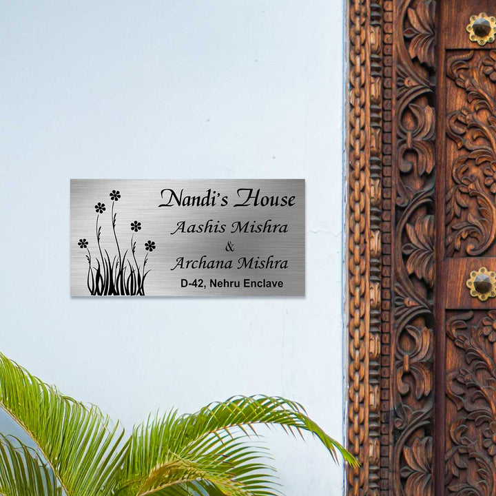 Personalized Floral Theme Stainless Steel Name Plate