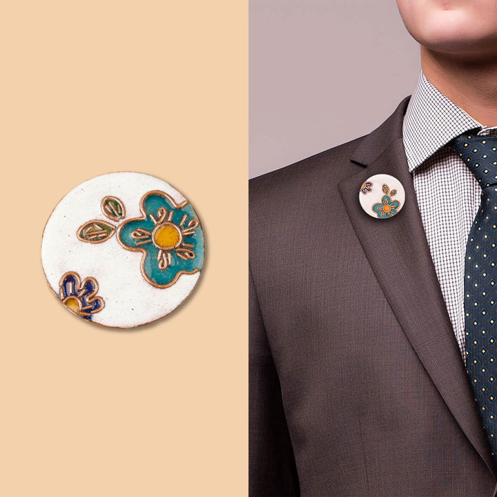 Handmade Copper Enamelled Phool Lapel Pin