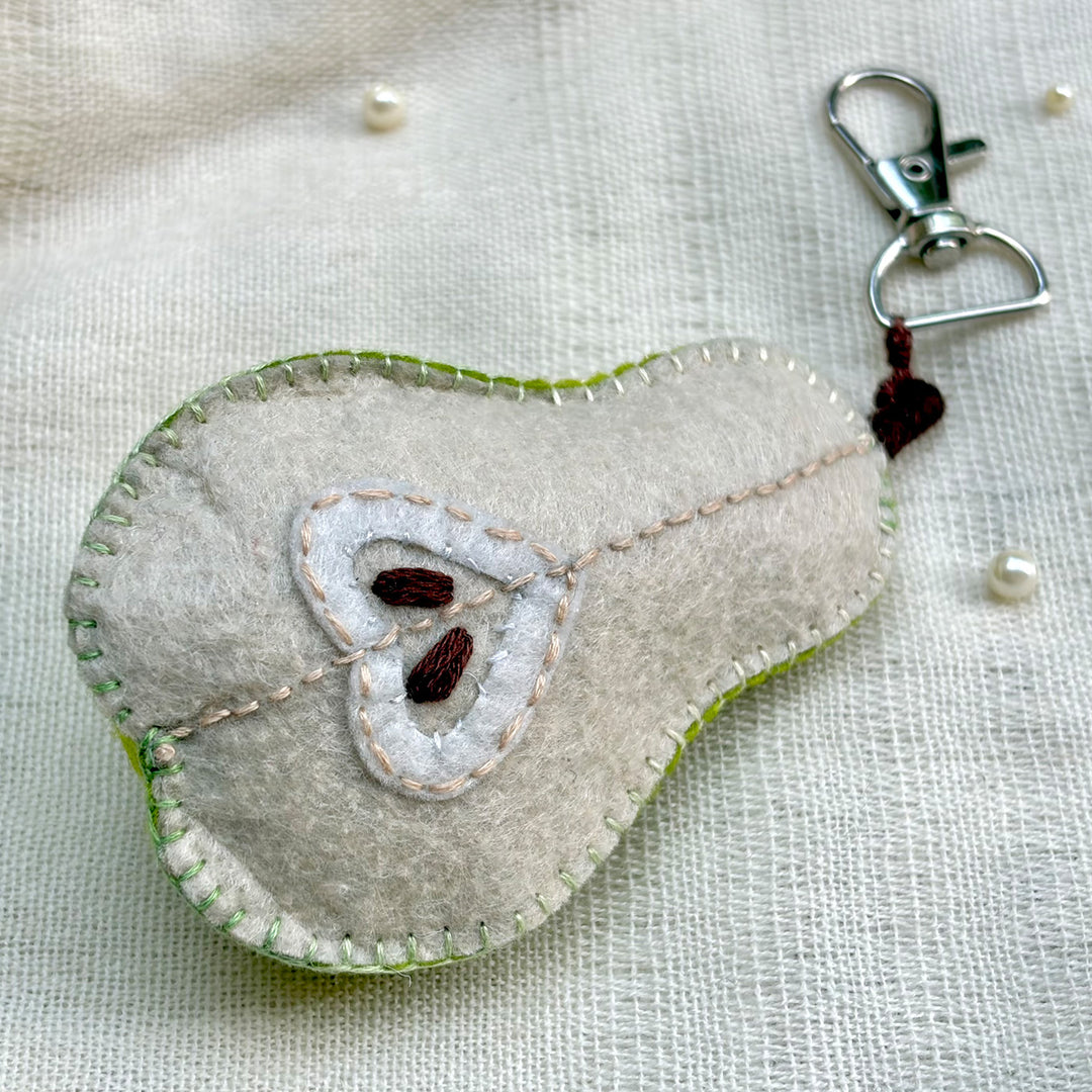 Hand-Embroidered Cut Pear Keychain/Bag Charm