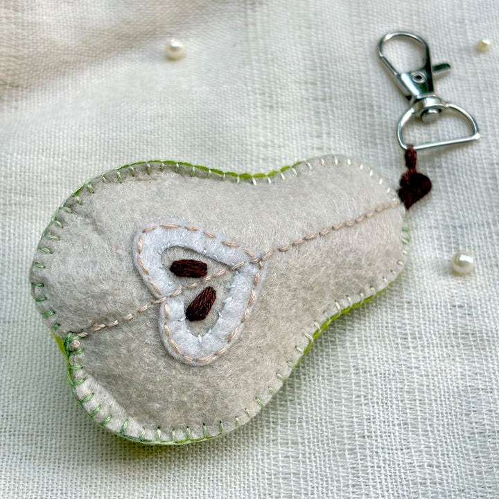 Hand-Embroidered Cut Pear Keychain/Bag Charm