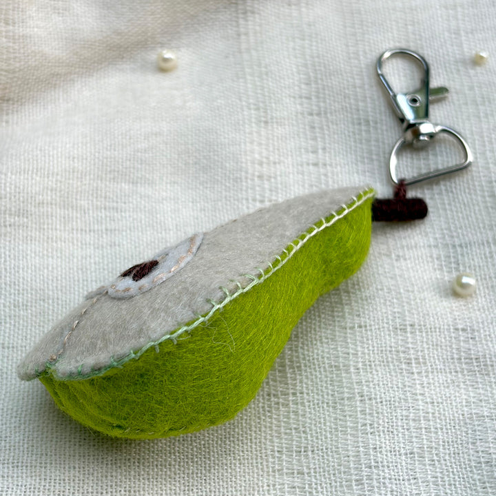 Hand-Embroidered Cut Pear Keychain/Bag Charm