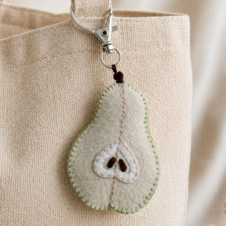 Hand-Embroidered Cut Pear Keychain/Bag Charm