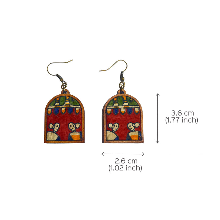Handcrafted Wood & Fabric Fringe Earrings & Necklace